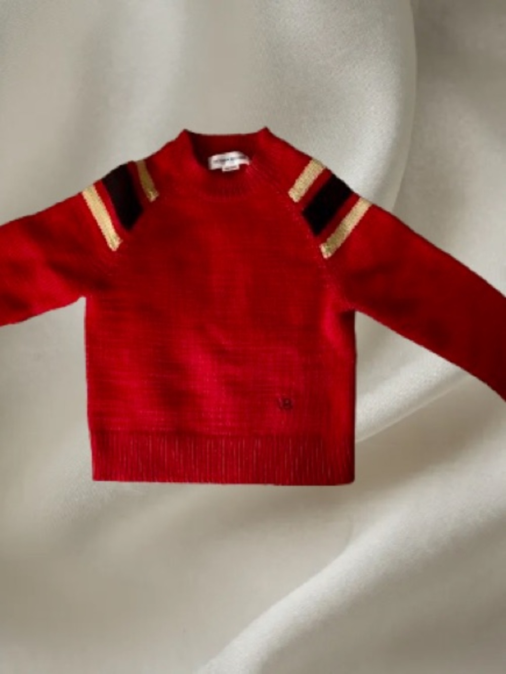Victoria Beckham 100% Wool Red Crewneck Sweater with Gold & Black, Small - Picture 2 of 9
